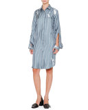 Archipelago Open-Sleeve Button-Front Shirtdress, Slate Blue