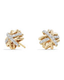 1mm Crossover 18K Yellow Gold Earrings with Diamonds