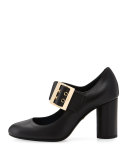 Leather 85mm Mary Jane Pump, Black