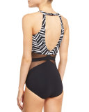 Marble High-Neck One-Piece Swimsuit, Black/White, Plus Size