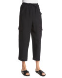 Nobu Cargo Cropped Linen Trousers, Black