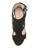 ilemi caged suede chunky-heel sandal, black