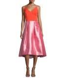Colorblock V-Neck Fit-&-Flare Dress, Pink