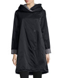 Reversible Hooded Rain Coat, Black/Pewter
