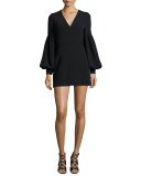 Ellena Bishop-Sleeve Minidress, Black