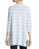 3/4-Sleeve Wide-Striped Linen Jersey Tunic 