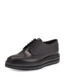 Mixed Media Platform Leather Lace-Up, Black