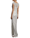 Sleeveless Sequined-Lace Column Gown