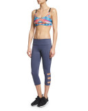 Cutout-Side Capri Pants, Heathered Denim