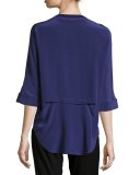 Silk Half-Sleeve Shirt w/Ribbed Trim
