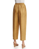 Wide-Leg Cropped Linen Trousers, Gold