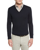 High-Performance Merino Wool V-Neck Sweater, Navy