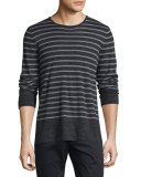 Sporty Jaspe Striped Long-Sleeve Crewneck, Heathered Black