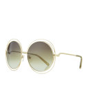 Carlina Metal Oversize Sunglasses, Golden/Green