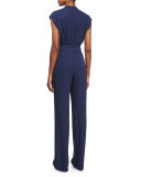 Wide-Leg Self-Belt Jumpsuit, Indigo