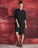 3/4-Sleeve Linen-Blend High-Low Dress