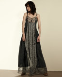Sleeveless Bicolor Mixed-Media Maxi Dress, Navy