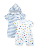 Deep Sea Delight Printed Pima Shortall, Blue/White, Size 3-24 Months