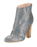 Minnie Sequined Almond-Toe Bootie, Scintillate Silver