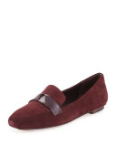 Fab Patent-Strap Suede Loafer, Bordeaux