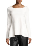 High-Low Peplum Long-Sleeve Top, Off White