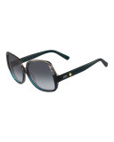 Gradient Square Ombre Drop-Temple Sunglasses, Gray/Teal