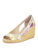 Coraa Snake-Print Espadrille Wedge Sandal, Peach