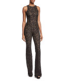 Sleeveless Floral Lace Jumpsuit, Black