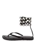 Aubrey Crystal Caged Thong Sandal, Black