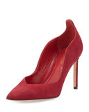 Brie Point-Toe Kid Suede Pump, Deep Red