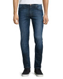 Thin Finn Washed Denim Jeans, Dark Blue