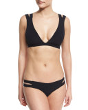Stripped Microfiber Thong, Black