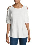 Balkis Ring-Sleeve Jersey Tee, White