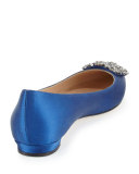 Hangisi Crystal-Buckle Satin Flat, Blue