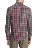 Zack Plaid Long-Sleeve Sport Shirt, Pomegranate Multi