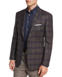 Plaid Two-Button Sport Jacket, Brown