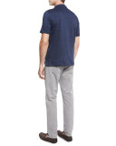 Herringbone Denim-Washed Polo Shirt