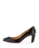 Goldopump Spike Patent Red Sole Pump, Black