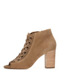 Westley Woven Suede Open-Toe Bootie, Desert