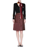 High-Waist Striped A-Line Skirt, Black/Raspberry