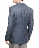 Taylor Plaid Two-Button Wool Jacket, Gray/Teal