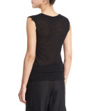 Sleeveless Mesh Raw-Edge Cashmere Tee, Black