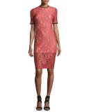 Remi Short-Sleeve Lace Sheath Dress, Pink