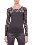 Long-Sleeve Applique Top, Black