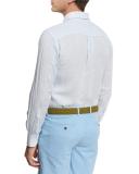 Crown Cool Pinstripe Linen Sport Shirt, Bright Blue