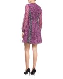 Ivetta Long-Sleeve Printed Chiffon Dress, Pirouette Dot