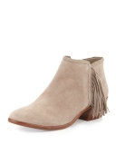 Paige Leather Fringe Bootie, Putty