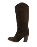 Ilana Embroidered Suede Western Boot, Fatigue