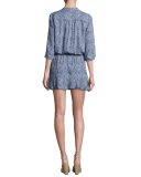 Curi Printed 3/4-Sleeve Blouson Mini Dress, Blue