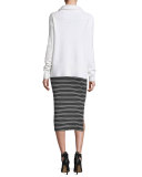 Engineered Striped Ribbed Pencil Skirt, Black/White